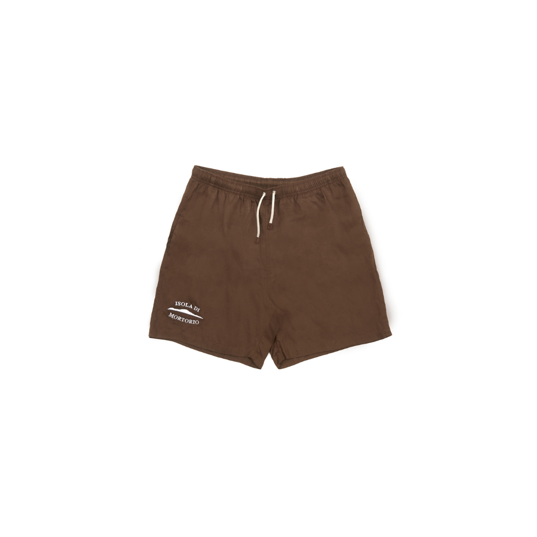 Linen Swim Shorts Brown