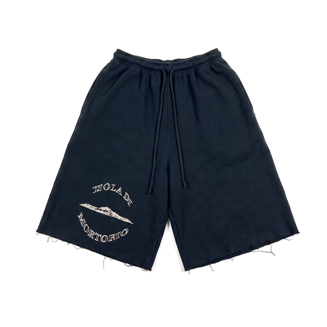 Round Logo Three Quarter Washed Black Shorts