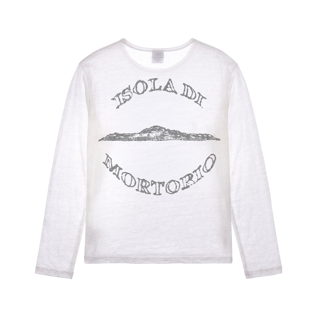 Back Round Logo Linen/Viscose Long Sleeve White