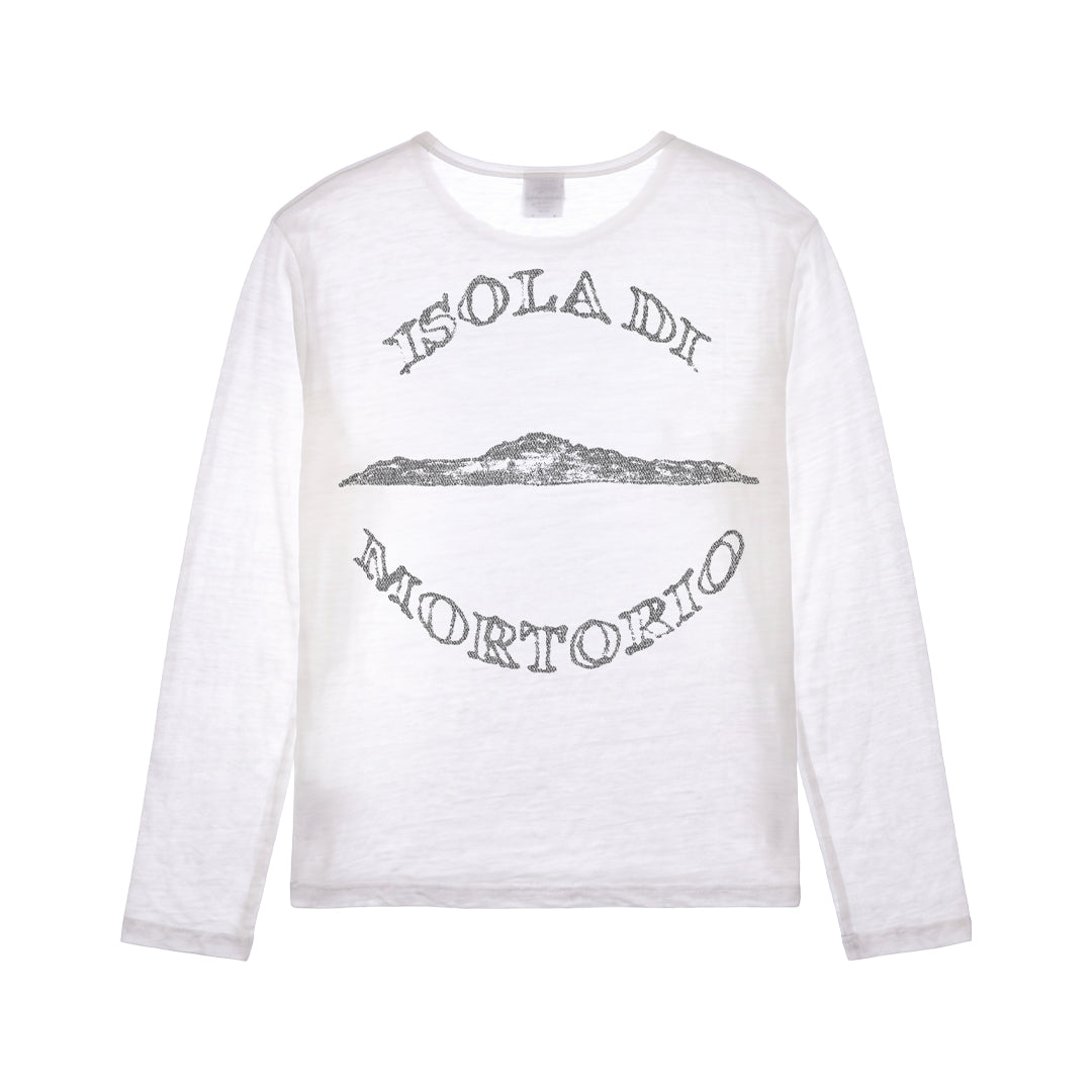 Back Round Logo Linen/Viscose Long Sleeve White