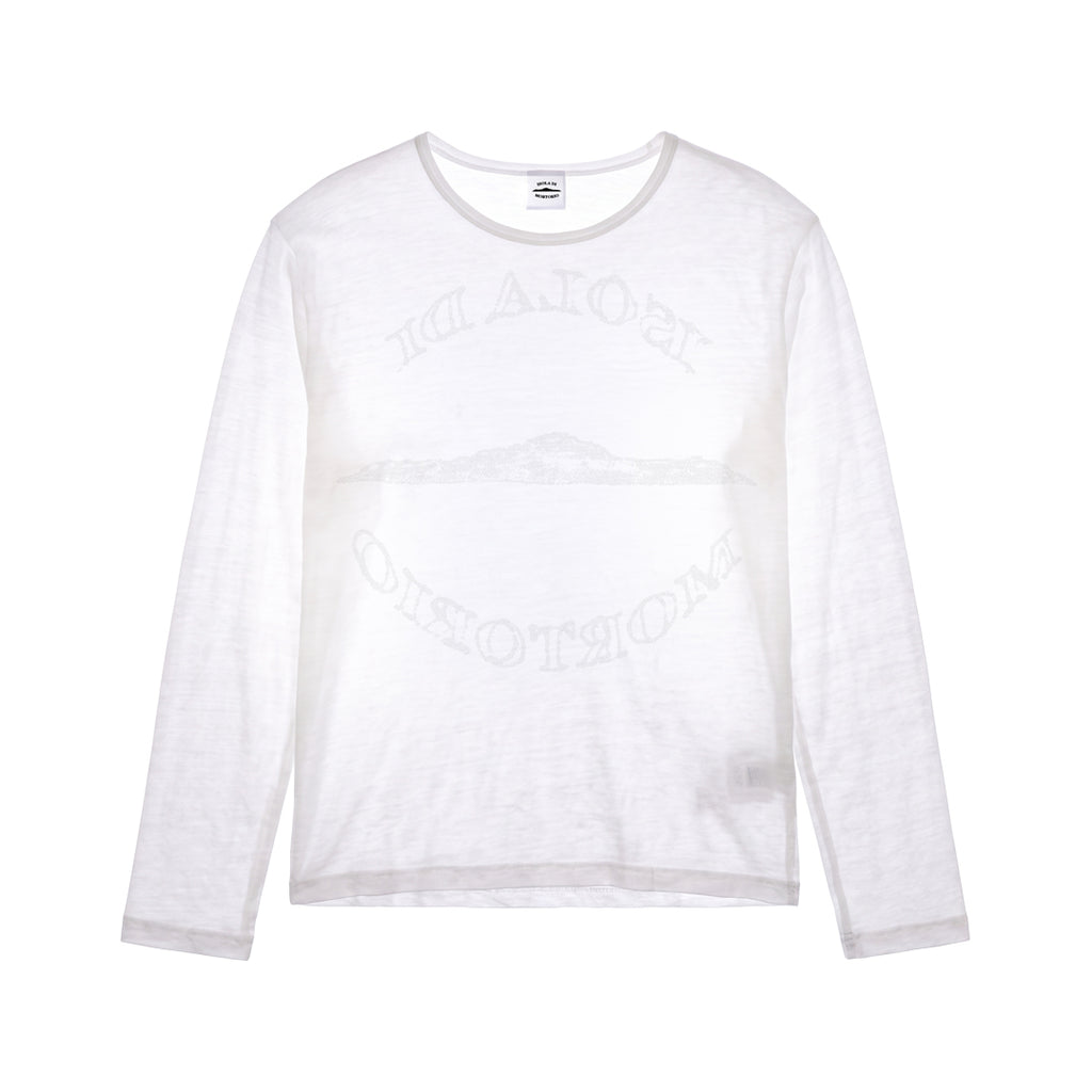 Back Round Logo Linen/Viscose Long Sleeve White